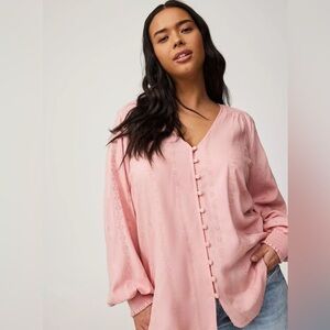 JESSICA | Vintage Soft Pink Eyelet Button-Down Embroidered Blouse